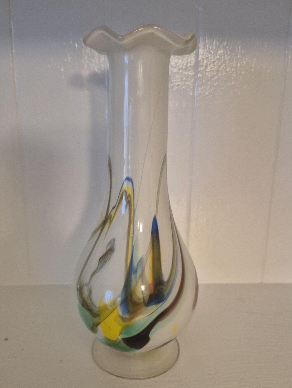Vintage 70s Pop Art Hand Blown Murano Opaline Glass Flower Vase Italy